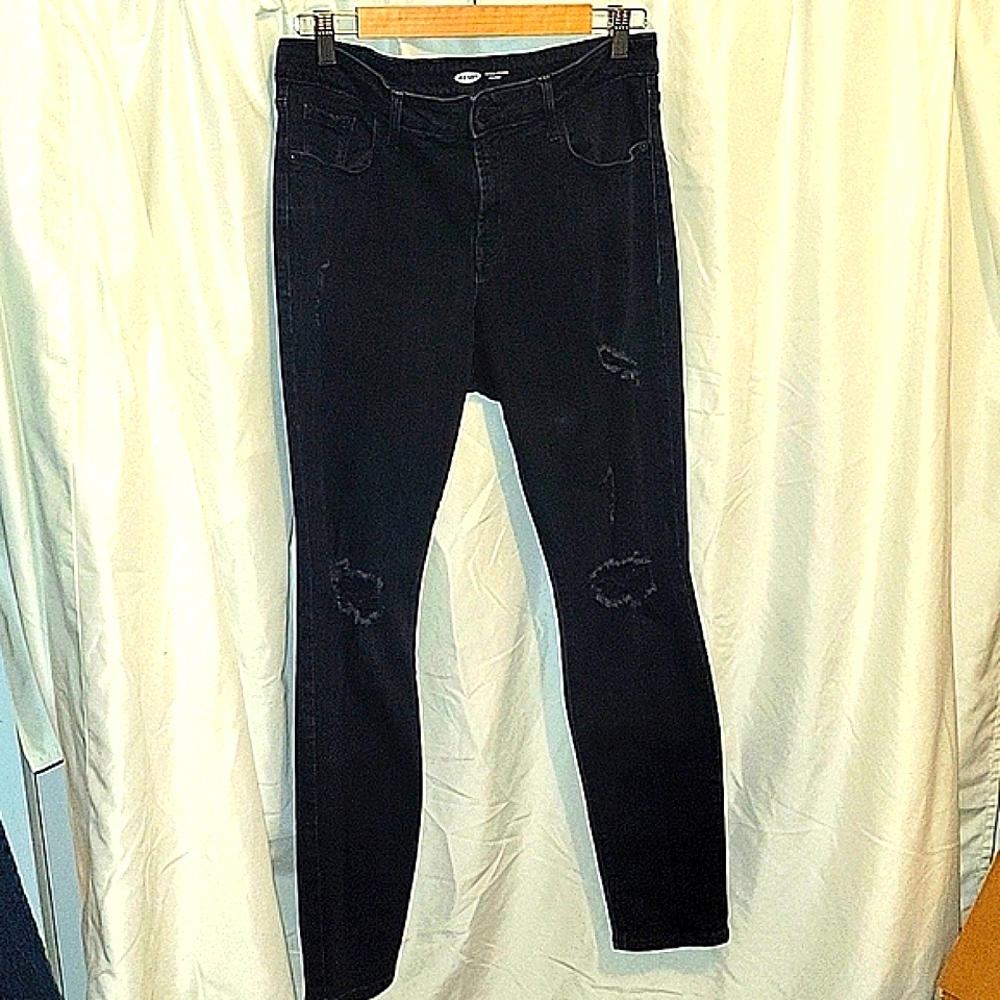Old Navy Black Mid-Rise Pop Icon Distressed Skinny Jeans Size 12